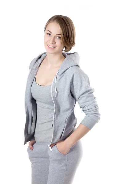 Sportieve vrouw in hoodie trui — Stockfoto