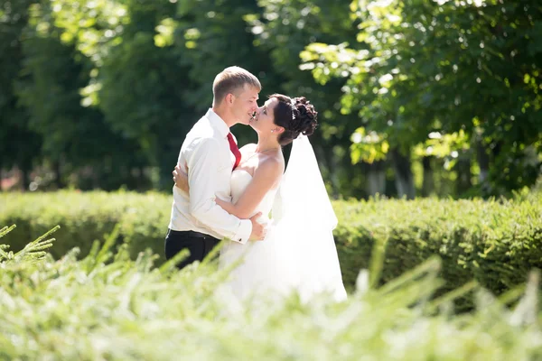 Jonggehuwden zijaanzicht portret — Stockfoto