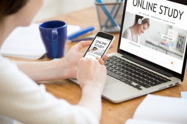 Young woman browsing e-learning website