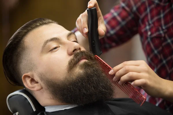 Beard grooming close-up shot