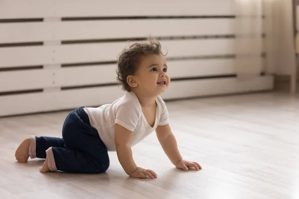 Small biracial baby infant crawl at home — Stock Photo, Image