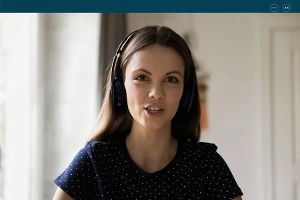 Confident young caucasian woman holding web camera call. — Stock Photo, Image