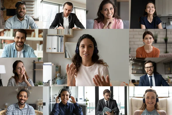 Group of happy young partners communicating distantly. — Stock Photo, Image