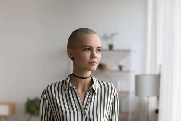 Thoughtful millennial woman with short hair represent non formal subculture — Stock Photo, Image