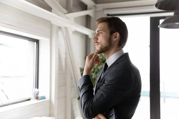 Pensive businessman look in distance thinking planning — Stock Photo, Image