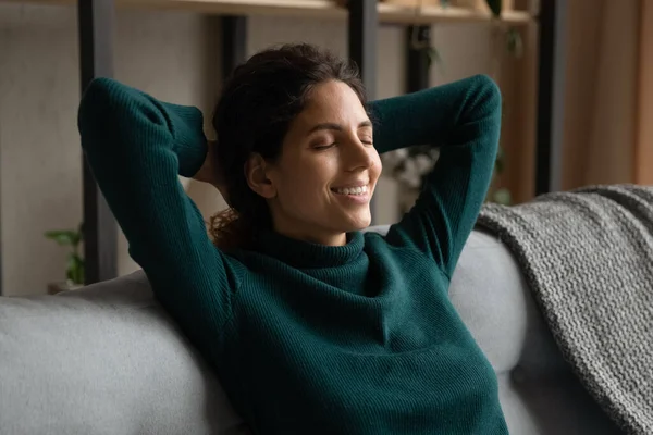 Calm young woman relax at home daydreaming — Stock Photo, Image