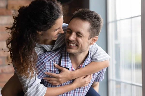 Happy couple have fun relaxing at home together — Stock Photo, Image
