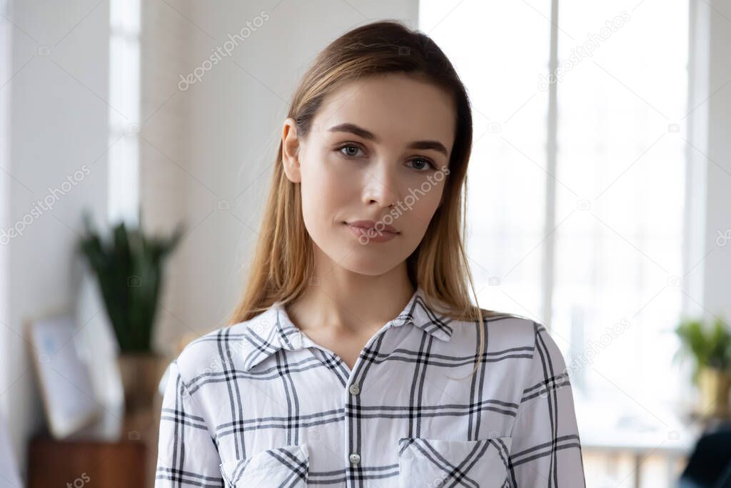 Profile picture of serious beautiful woman in casual