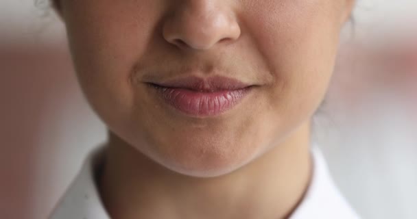 Close up part view face of speaking indian female — Stock Video