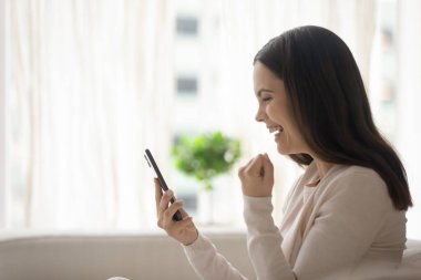 Cep telefonlu heyecanlı müşteri onaylanmış banka kredisi hakkında bilgi ediniyor