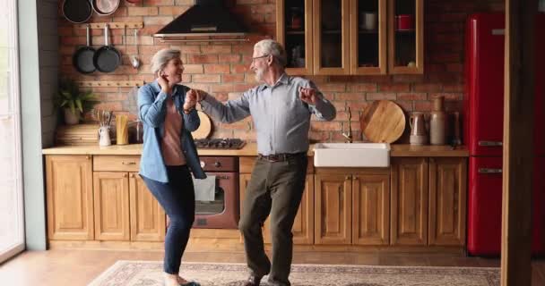 Mutfakta dans eden yaşlı mutlu çift.. — Stok video