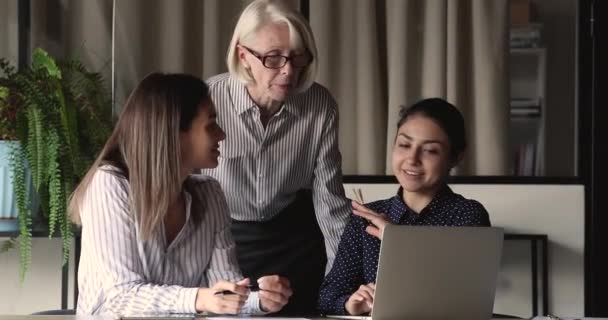 Motivated happy diverse employees working on online project. — Stock Video