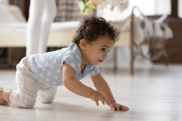 Small African American toddler crawl at home — Stock Photo, Image