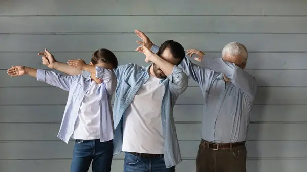 Boy, his dad and grandpa training dance together, enjoying activities — Stock Photo, Image