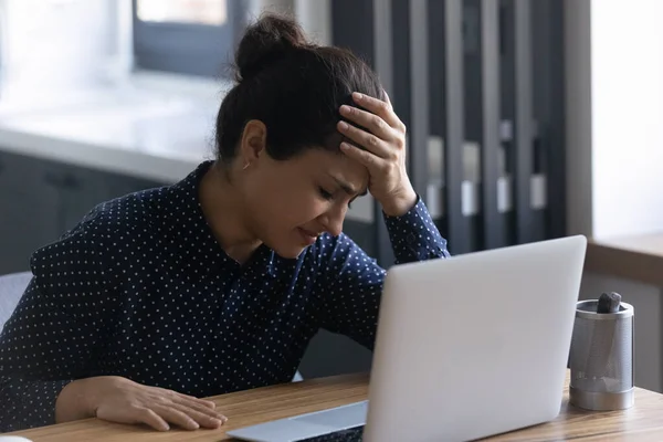 Unhappy Indian female employee upset about her mistake or problem — Stock Photo, Image