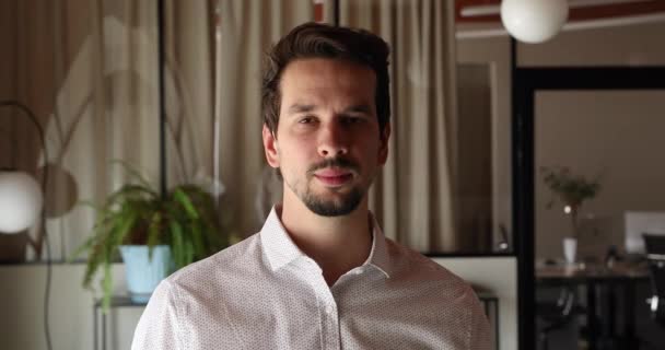 Head shot of 35s 40s hispanic male professional employee portrait — Stock Video