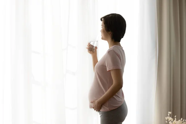 Serious thoughtful expectant mother looking put of window — Stock fotografie