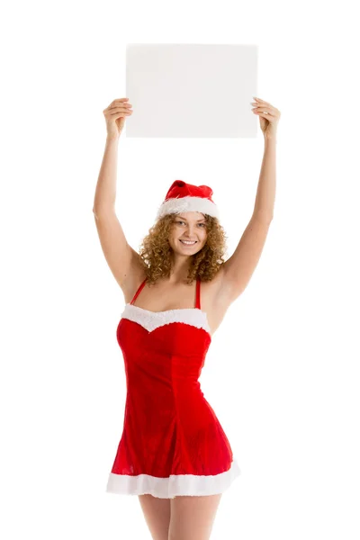 Santa chica sostiene papel en blanco — Foto de Stock