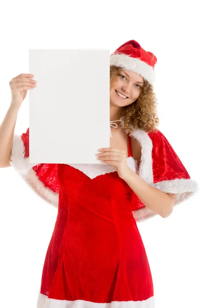 Santa girl za prázdný papír — Stock fotografie