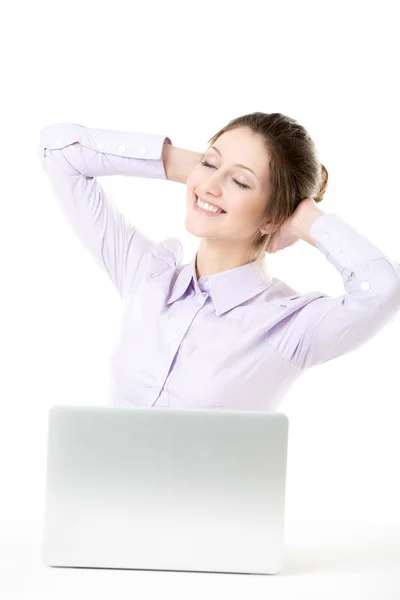 Smiling young girl with dreamy expression taking a break in fron — Stock Photo, Image