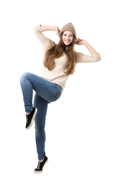 Teenage girl jumping with joy — Stock Photo, Image