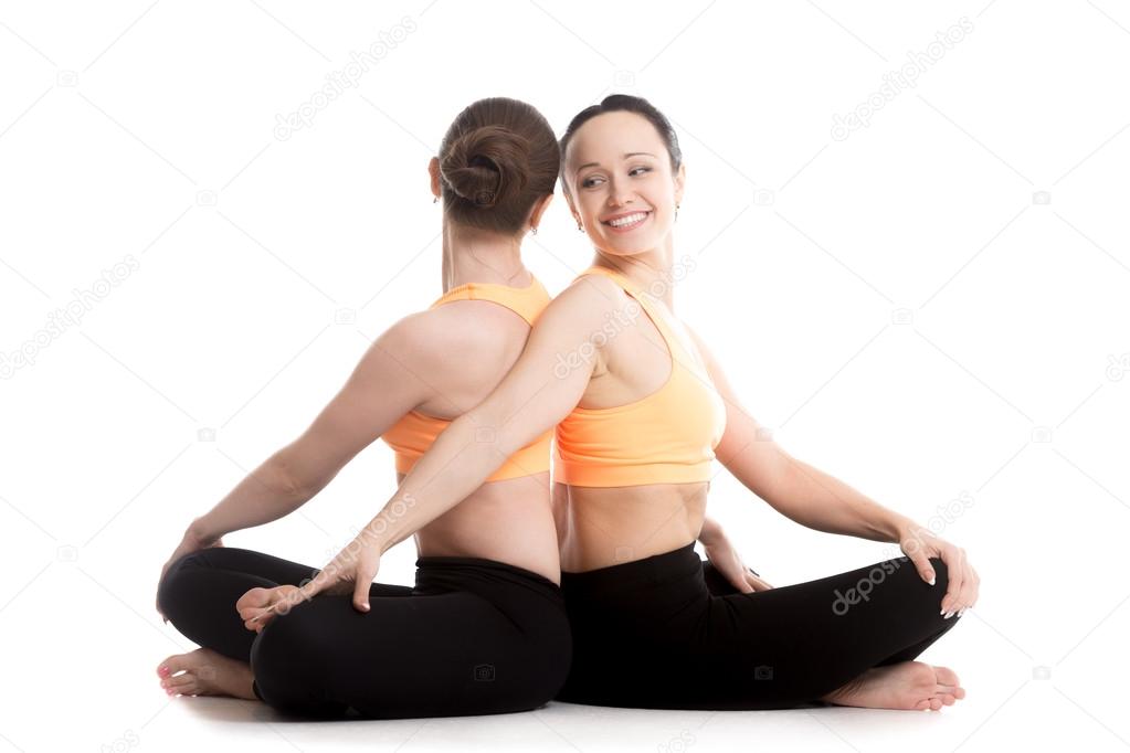 Yoga with partner, Easy (Decent, Pleasant Pose), Sukhasana