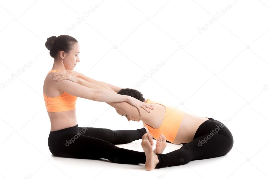 Yoga with partner, Wide-Angle Seated Forward Bend Pose