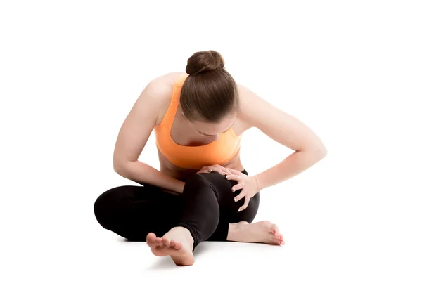 Young female athlete touching injured thigh — Stock Image Young female athlete touching injured thigh Royalty Free Stock Images