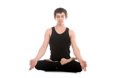Yoga hareketi çene Mudra parmaklarda ile Lotus duruş 