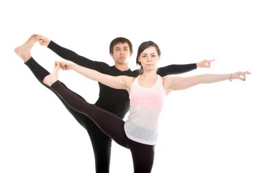 Utthita Hasta Padangushthasana yoga poz ile ortak, yakın çekim 