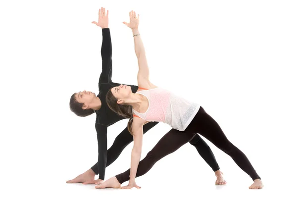 Yoga with partner, Extended Triangle Pose — Stock Photo, Image