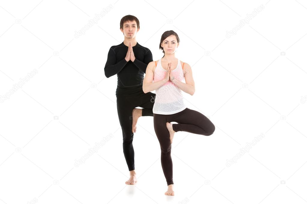 Yoga tree pose with partner