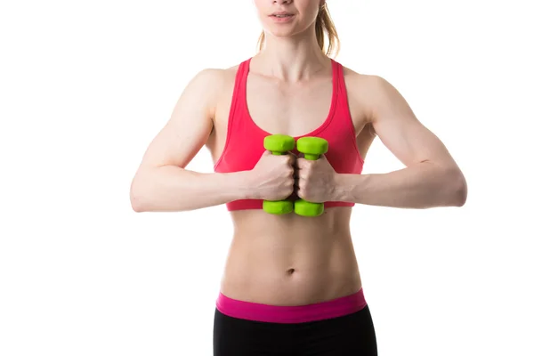 Dumbbell weights in female hands — Stock Photo, Image