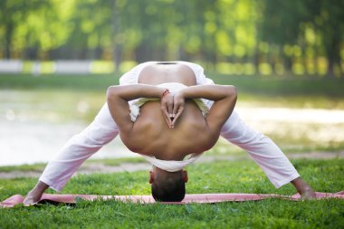 Prasarita Padottanasana on riverbank