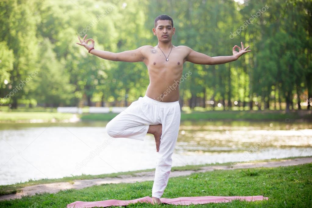 Tree pose in park