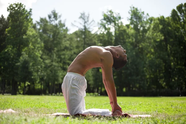 Yoga ushtrasana pose in park — Stock Photo, Image