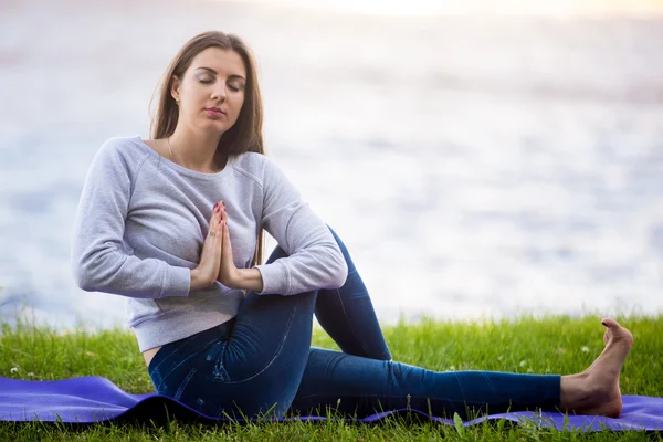 Half lord of the fishes yoga pose — Stock Photo, Image