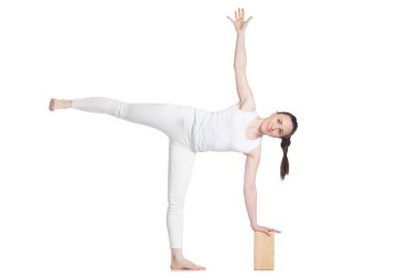 Yoga with props, pose Ardha Chandrasana 