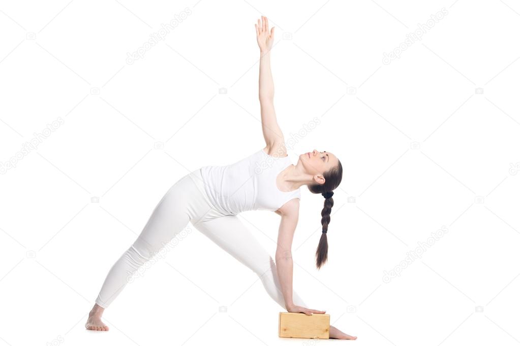 Yoga Utthita Trikonasana Pose with props