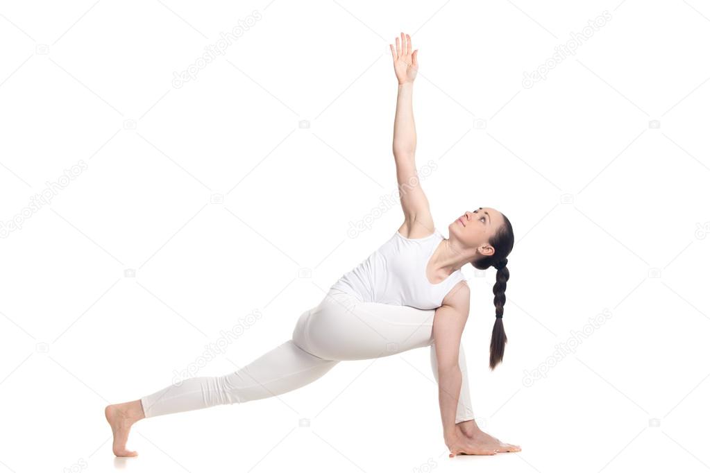 Revolved Side Angle Pose for beginning yoga student