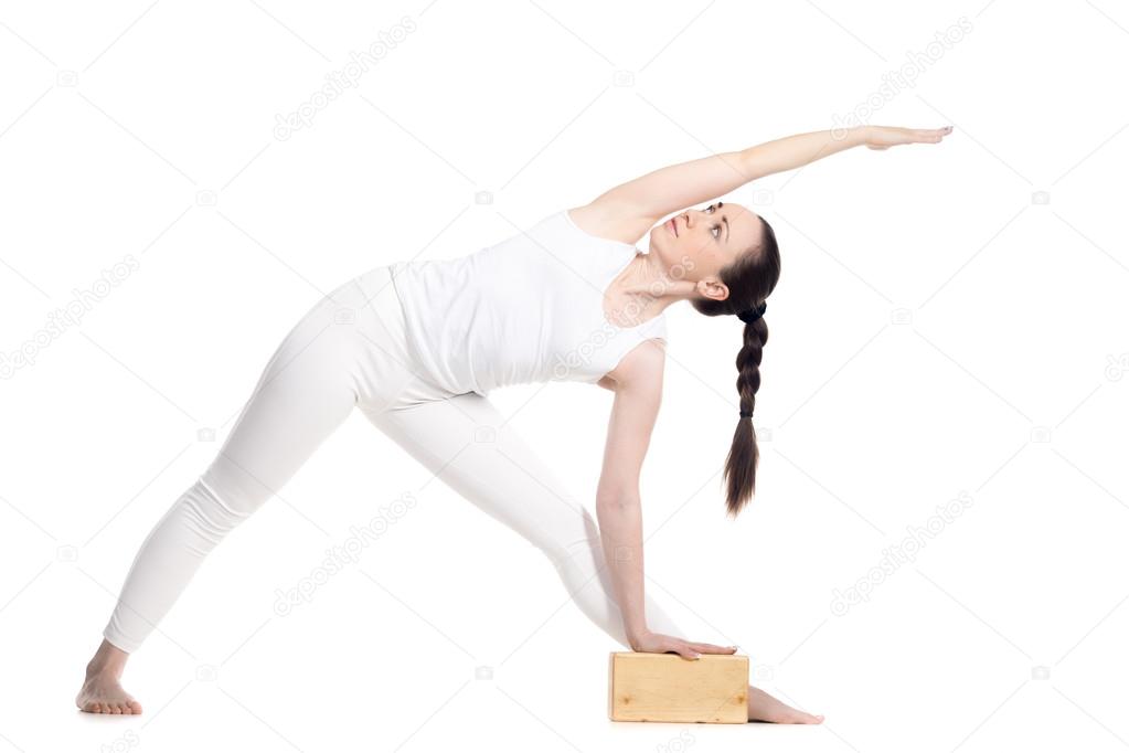 Yoga Extended Triangle Pose with props