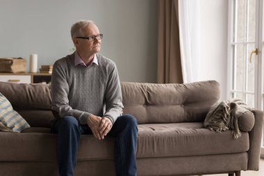 Kasvetli yalnızlık ve üzüntü. Düşünceli melankolik yaşlı adam kendini evde yalnız hissediyor. Kanepeye oturup üzgün üzgün bakışlarla gençlik günlerinin özlemi kriziyle boğuşuyor. Boşluğu kopyala