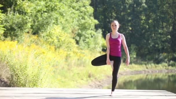 Vrikshasana yoga pose — Stockvideo