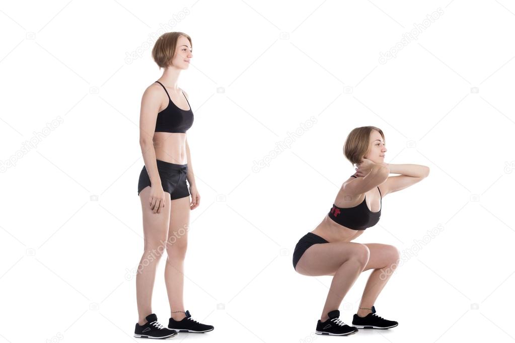 Sporty woman doing squat