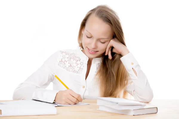 Cheerful girl studying — Stock Photo, Image