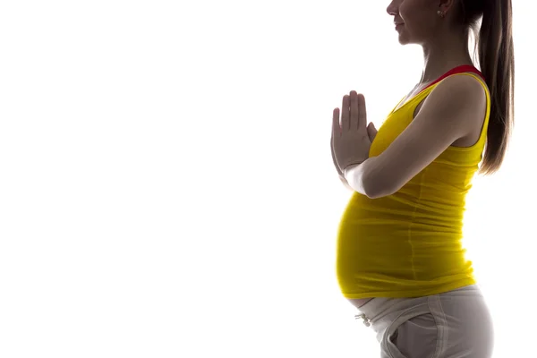 Prenatal Yoga, prayer gesture — Stock fotografie