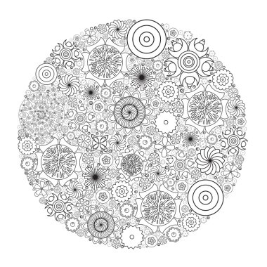 Daire çiçek süsleme. Elle çizilmiş resim mandala. Mürekkep taklit