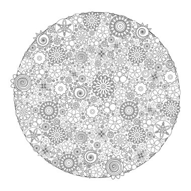 Daire çiçek süsleme. Elle çizilmiş resim mandala. Mürekkep taklit