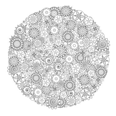 Daire çiçek süsleme. Elle çizilmiş resim mandala. Mürekkep taklit