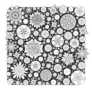 Vektör tek renkli çiçek desenli. El çekilmiş çiçek taklit doodle doku.
